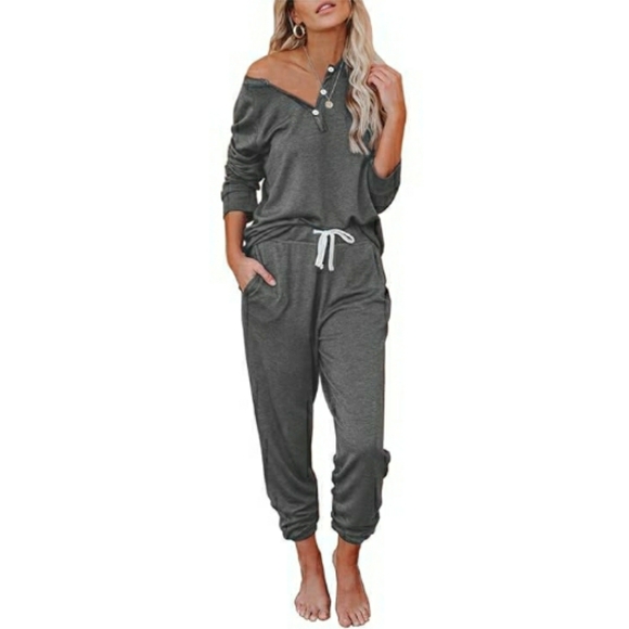 Comfy 2 Piece Pajamas Set Loungewear Outfit Gray - Picture 7 of 7